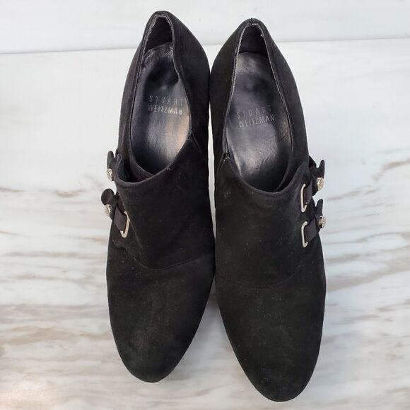 STUARR WEITZMAN WOMEN'S PLATFORM BOOTIES SIZE 6M BLACK 4" HEEL - Picture 1 of 9